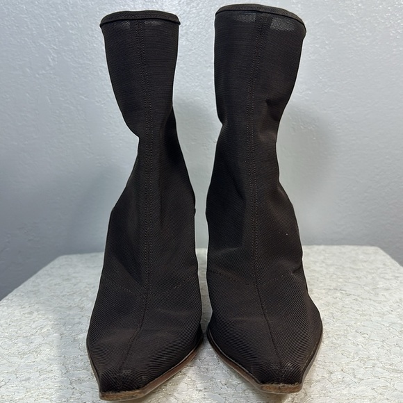 Sergio Rossi Brown Leather Nylon/ Spandex Pull On Boots - Picture 3 of 11